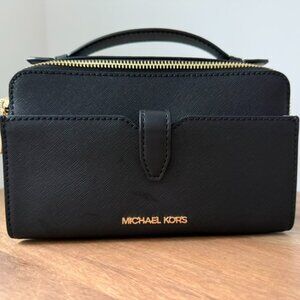 Michael Kors Jet Set Saffiano Leather Crossbody (Small/Compact) – Black/Gold